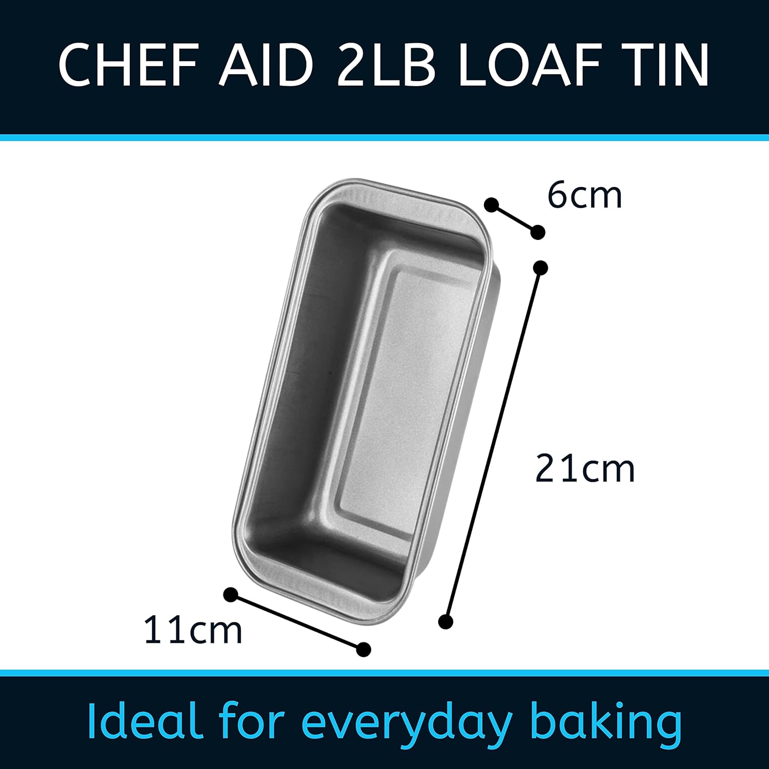 Chef Aid Non-stick 2lb Loaf Tin, 900g Rectangular bread pan, 21cm x 11cm x 7cm. Ideal for Bread, Loaves, Cakes and Bakes. Dishwasher, Fridge and Freezer safe, Grey 5012