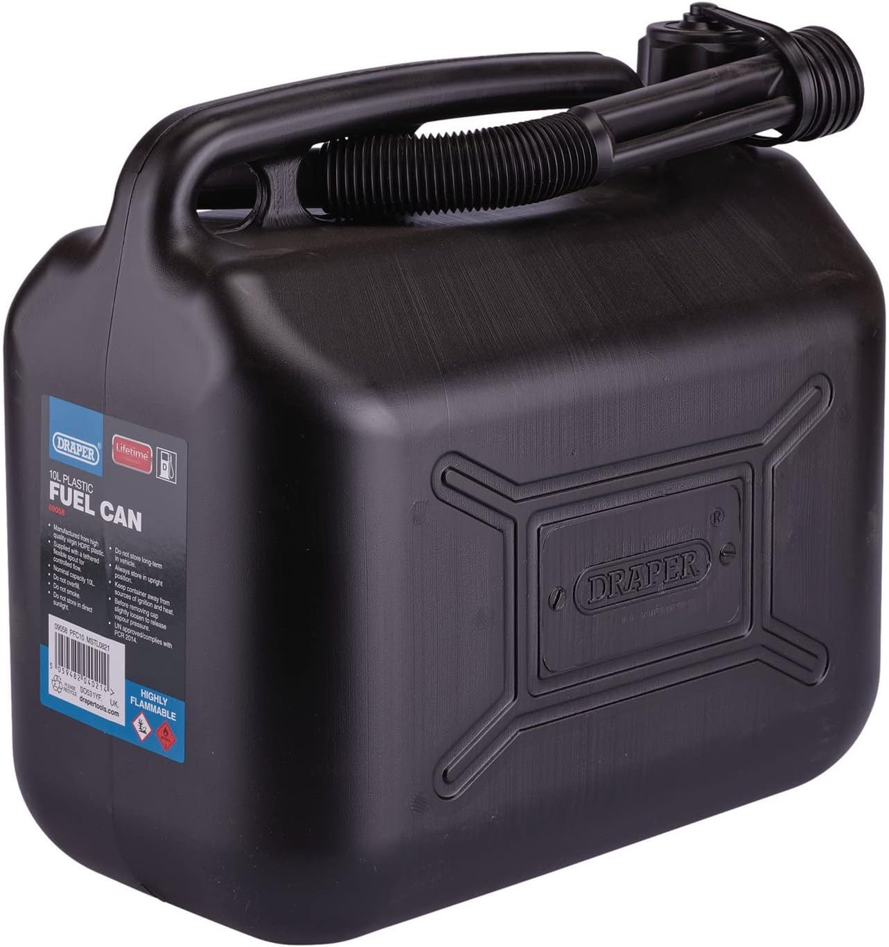 Draper 09058 Plastic Fuel Can, 10L, Black, One Size 0214