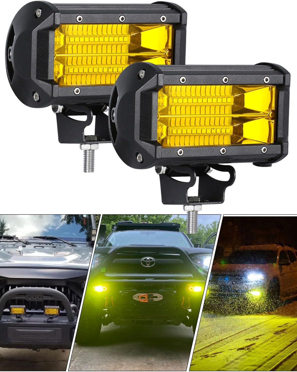 Chelhead Yellow Fog Lights, 5 Inch 72W Led Light Bar Off Road Amber Led Driving Lights Compatible-7086