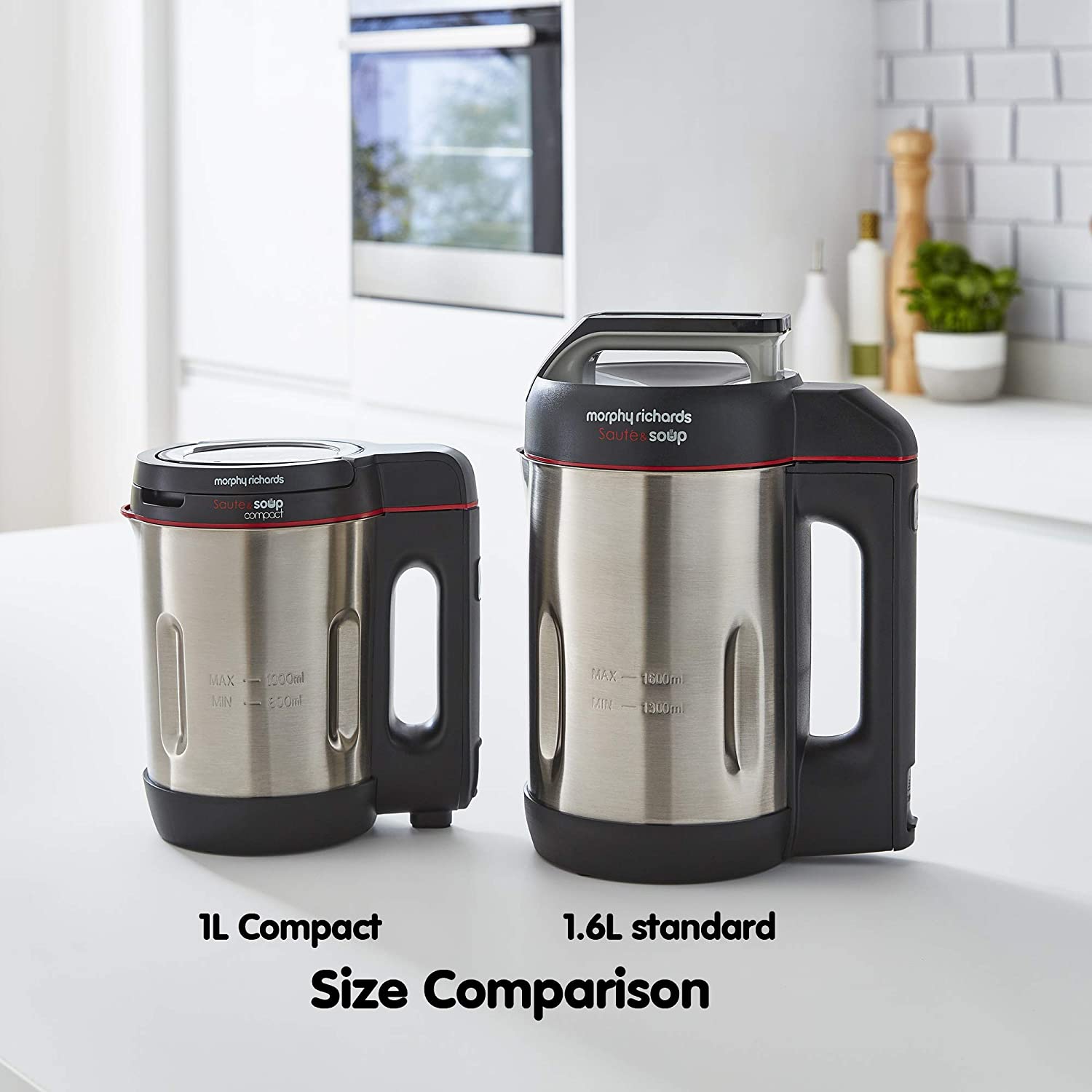 Morphy Richards 501027 Compact Saute & Soup Maker, Stainless Steel, 900 W, 1 Liter, Brushed Aluminium and Black