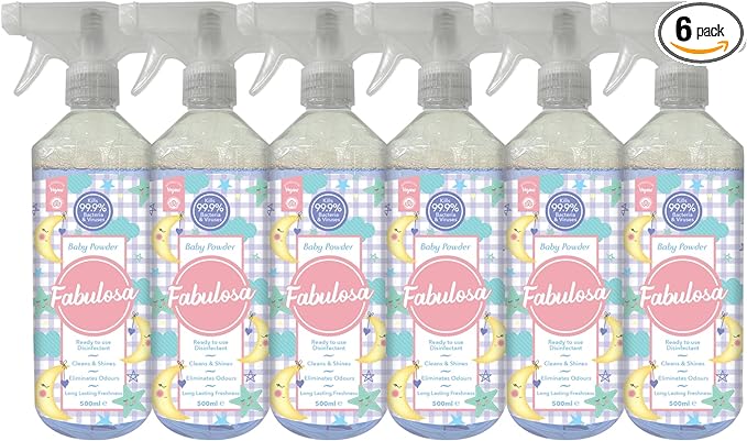 Fabulosa Antibacterial Disinfectant Spray, All Purpose Multi Surface Cleaner, 500ml, Bliss Baby Powder-Box of 6 only (3 missing)-2178