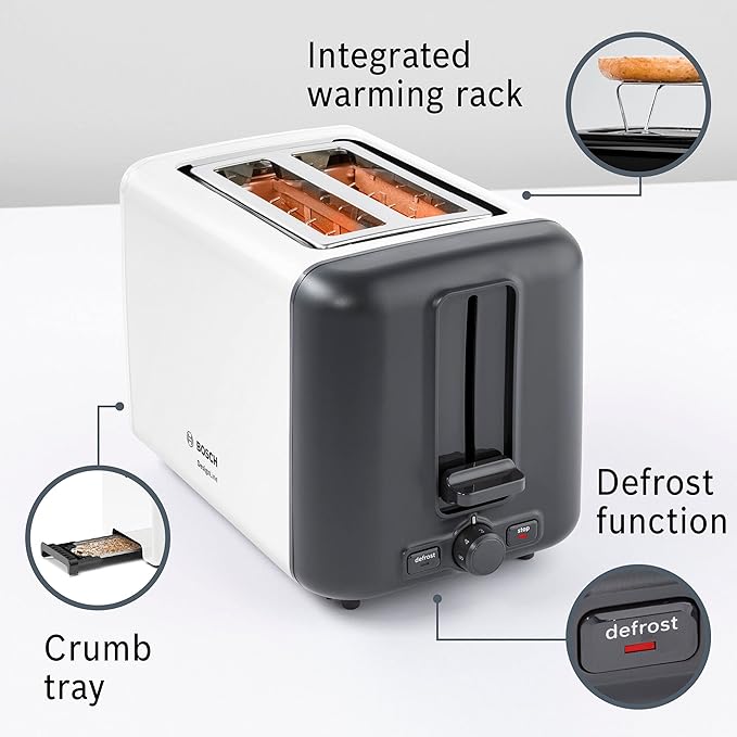 Bosch TAT3P421GB DesignLine Toaster, Stainless Steel, 970 W, White-2446