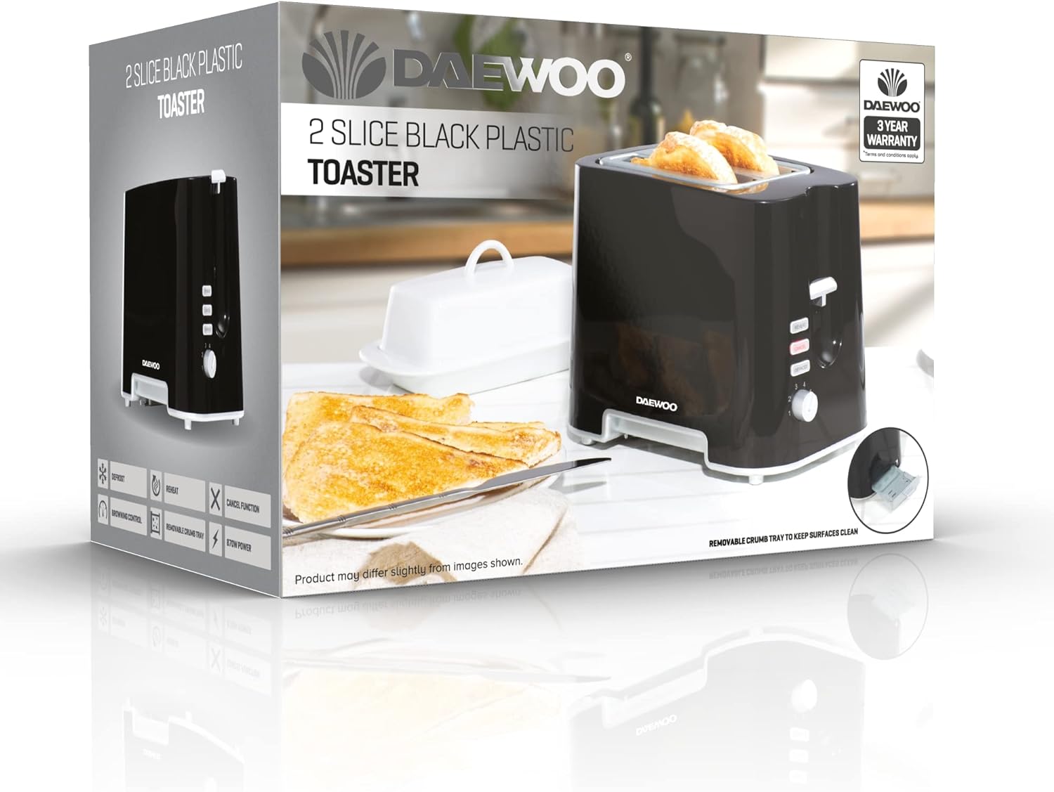 Daewoo Plastic Chrome Toaster, 2 Slice-4280