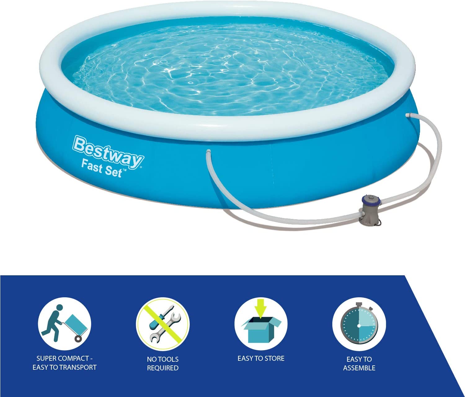 Bestway 57274 Round Kids Inflatable Paddling Pool with Filter Pump, Fast Set, 12 ft 1387