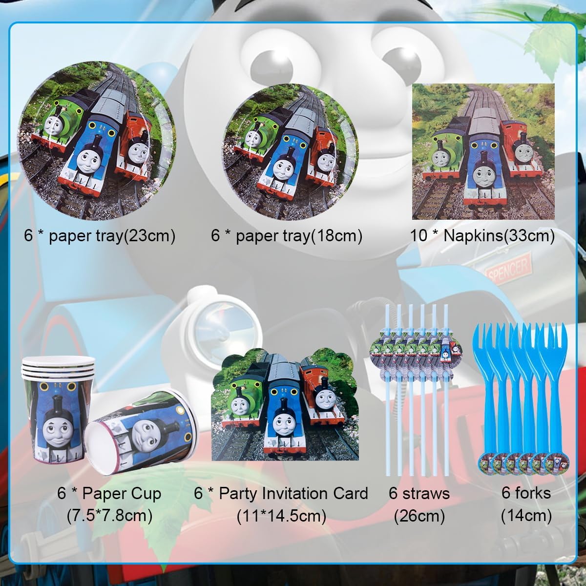 APDDHJ Train Party Tableware Set - Thomas and Friends Themed Table Party Supplies 7899
