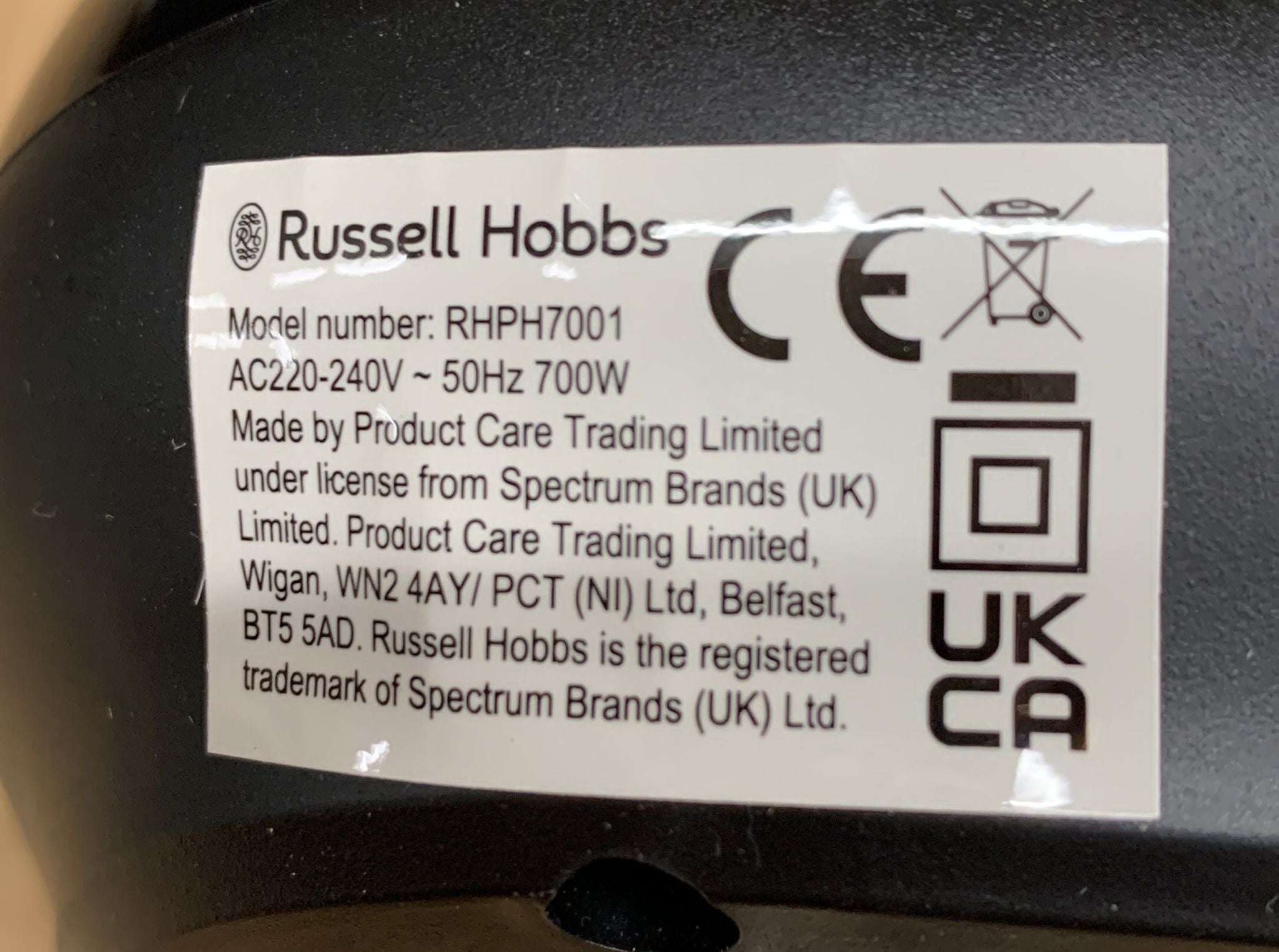 Russell Hobbs Electric Heater Plug In-Black-RHPH7001-700W-6207