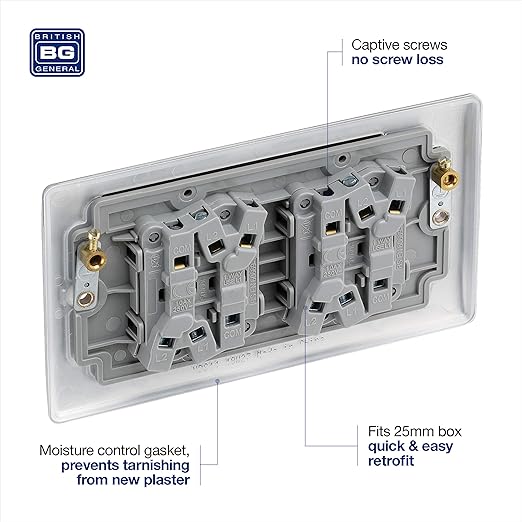 BG Electrical Quadruple Light Switch, Brushed Steel-NBS44-01-0909