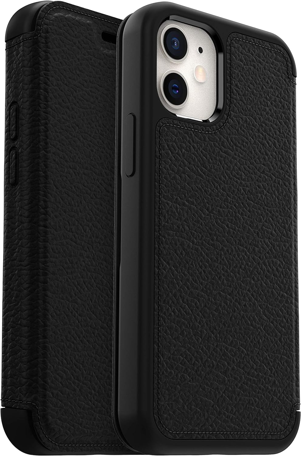 OtterBox Strada Case for iPhone 12 mini, Shockproof, Drop proof, Premium Leather Protective Folio with Two Card Holders, 3x Tested to Military Standard, Black 5340