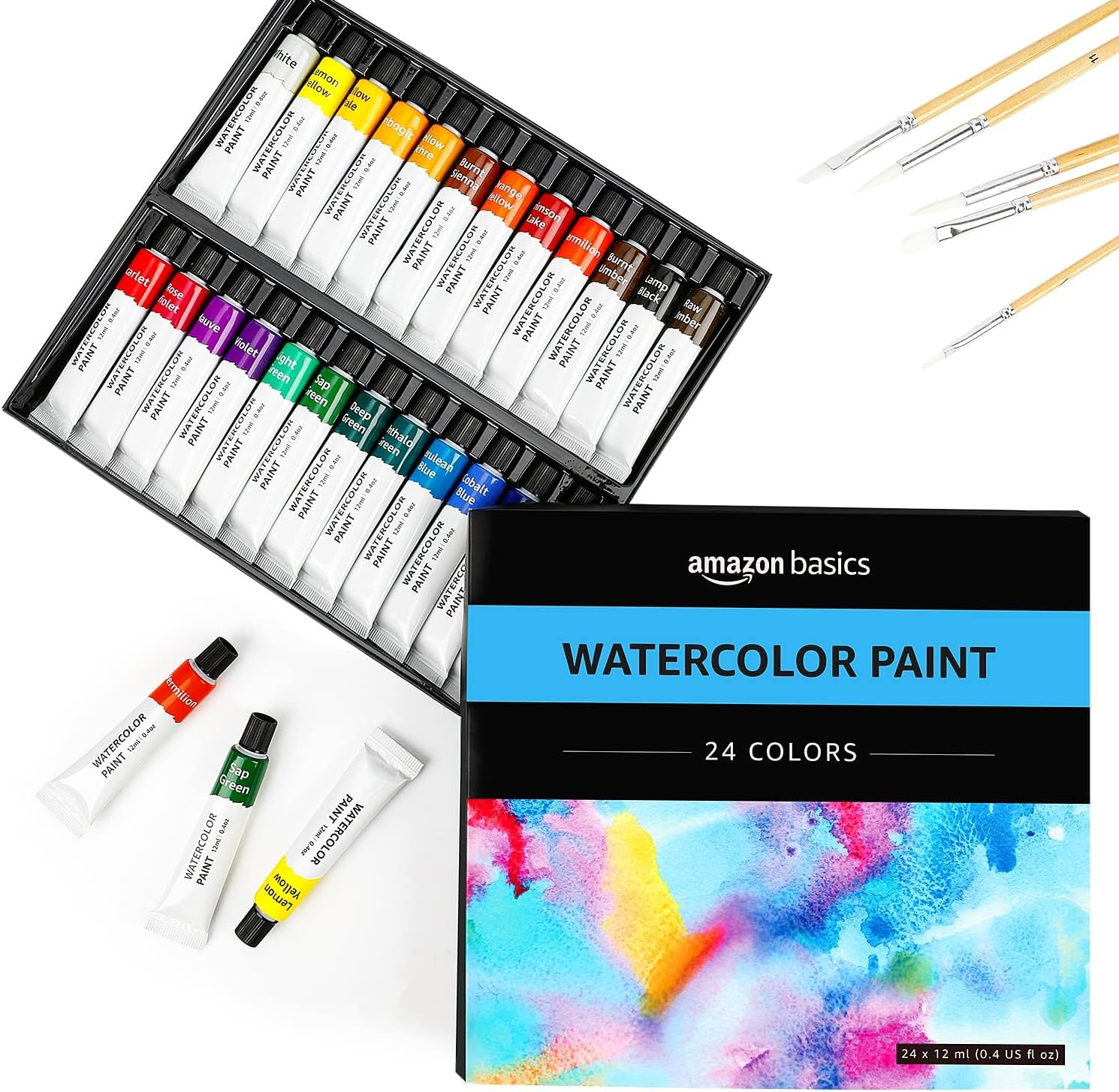 Amazon Basics Watercolour Paint Tubes, 24 colours- 1912