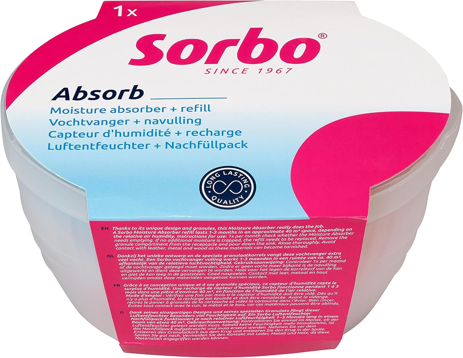 Sorbo Dehumidifier with refill-Reduces mould, air moisture and condensation -4882
