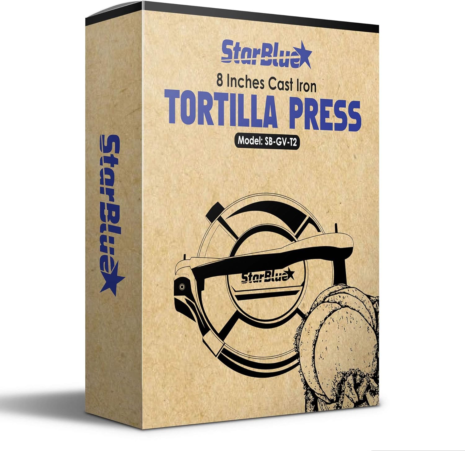 20.5cm Cast Iron Tortilla Press by StarBlue with Free 100 Pieces Oil Paper and Recipes e-Book - Tool to Make Indian Style Chapati, Tortilla, Roti  5562