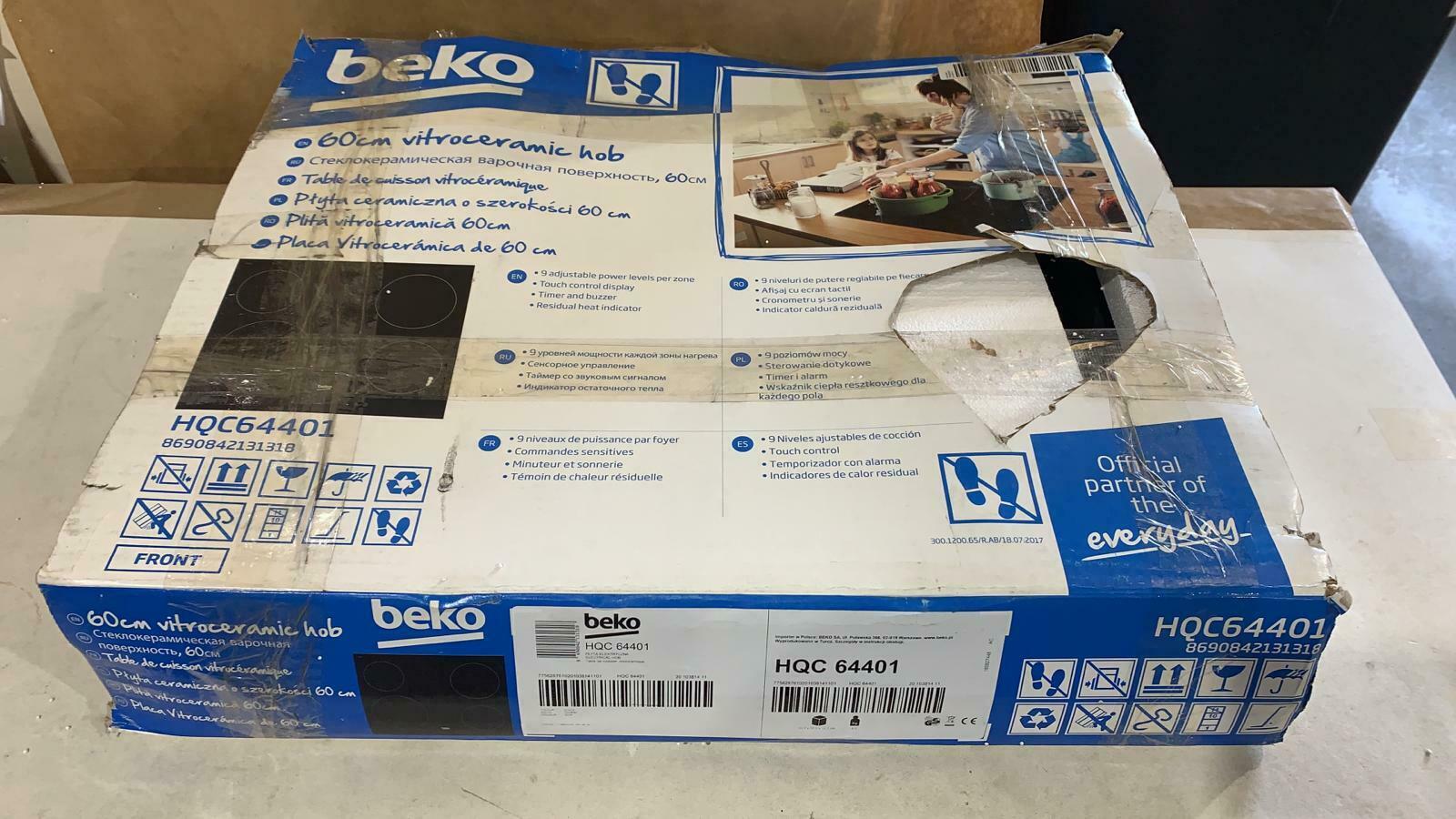 Beko  Hob 4 Zone Glass,(W)580mm-Black HQC 64401 9136