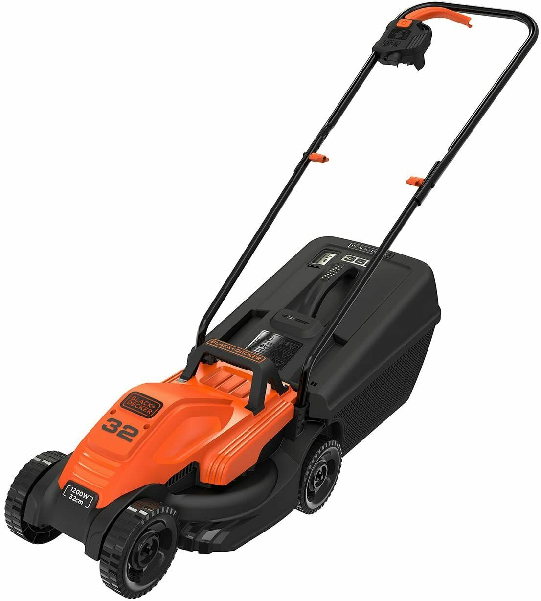 Black + Decker electric lawnmower ,1,200 W, 32cm cutting width, orange, electric