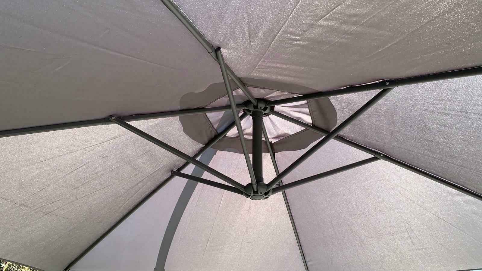 Blooma 3M Hanging Cantilever Parasol with Crank Handle, Tilt Function & UV Protection (Large Wide Base Frame Garden Outdoor 3 Meter) (Grey)