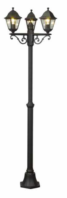 Blooma Varennes Matt Black Mains-powered 3 lamp Halogen 4 faces Garden Lamp post (H)2080mm