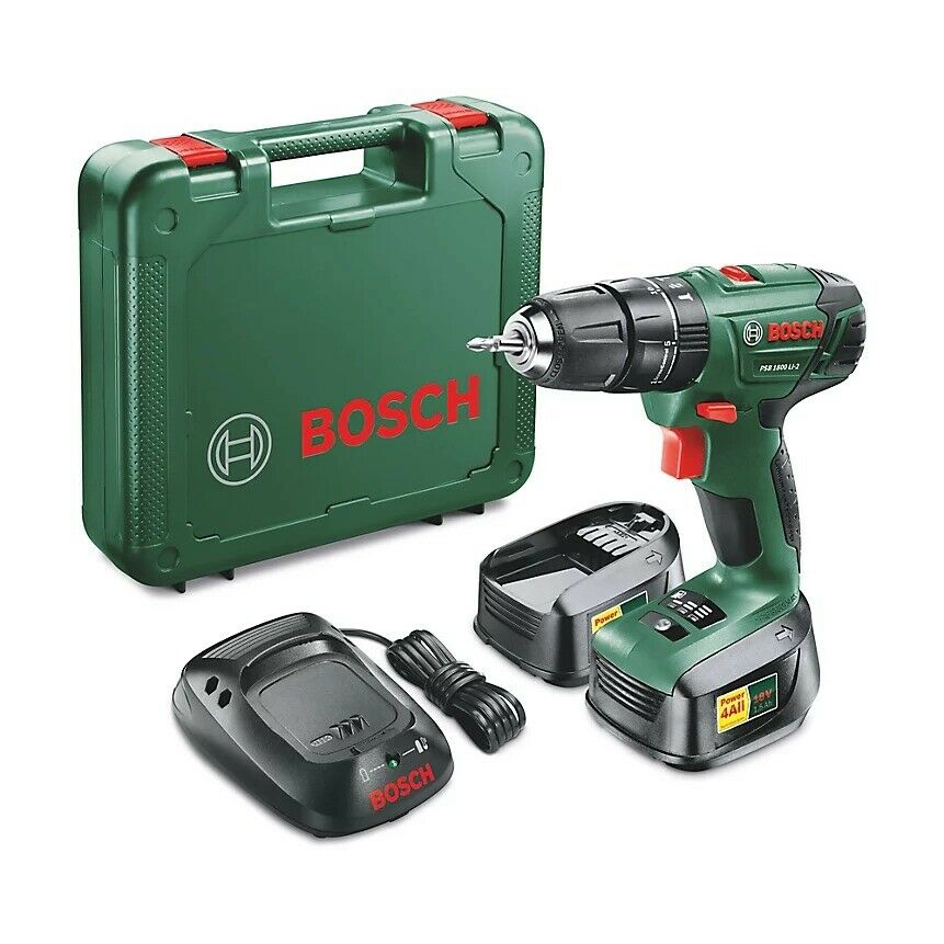Bosch 18V 1.5Ah Li-ion Cordless Combi drill 2 batteries PSB 1800 LI 2 - U6333