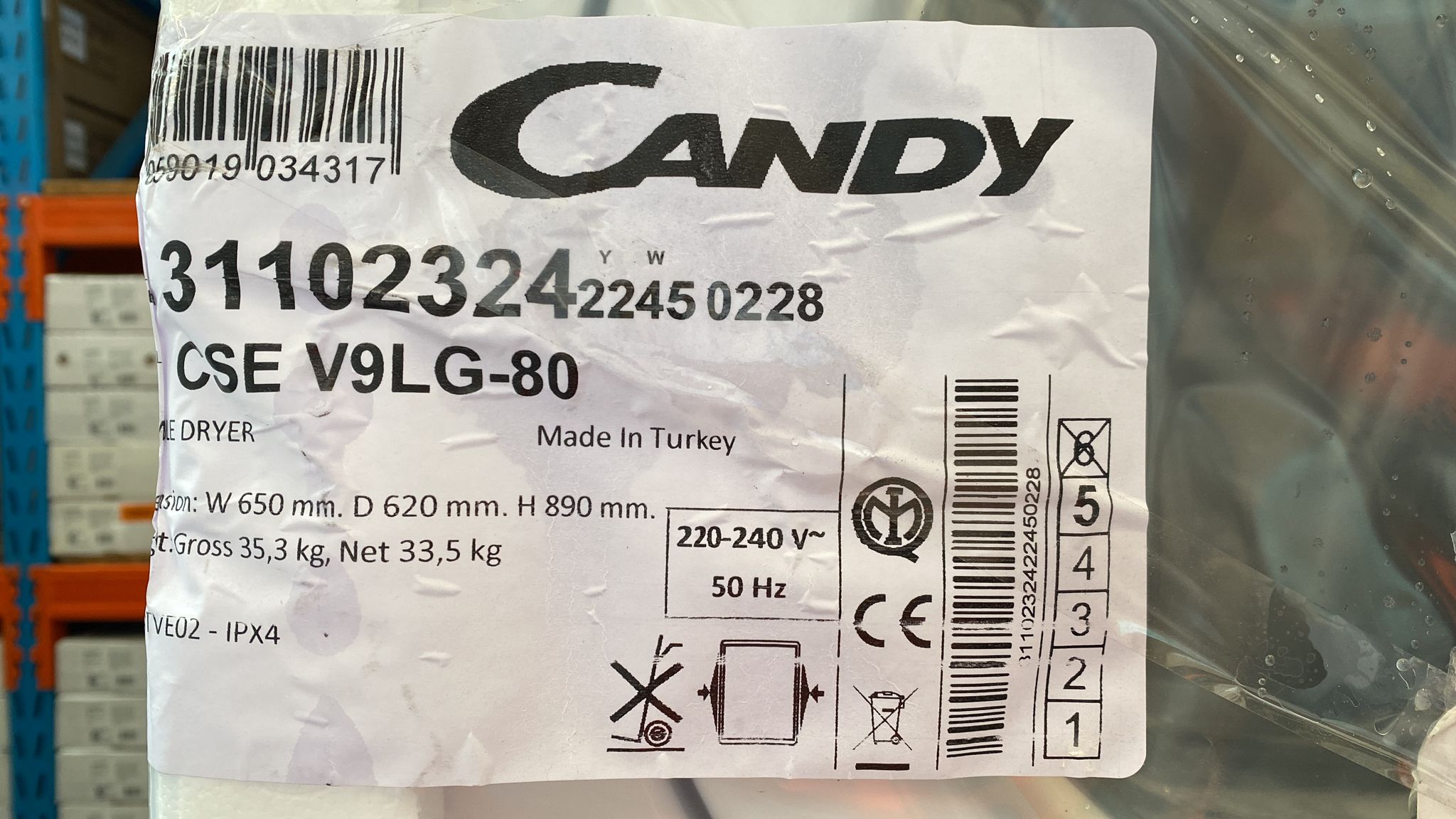 Candy CSEV9LG 9Kg White Vented Tumble Dryer 0228