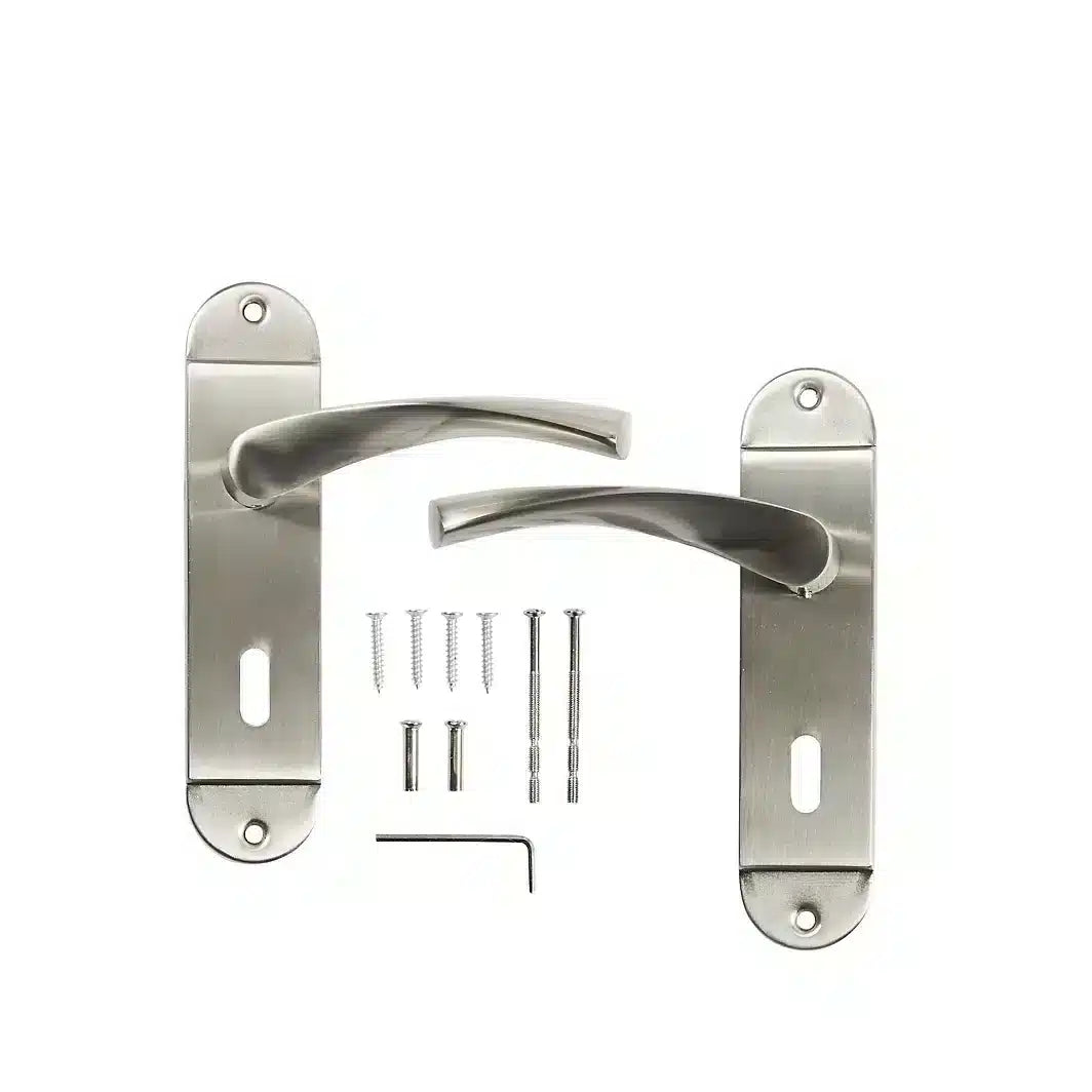 Colours Breage Satin Nickel effect Steel Curved Lock Door handle (L)121mm Pair of 2 8914