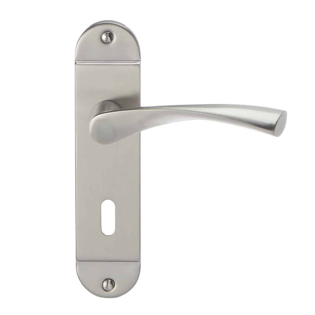 Colours Breage Satin Nickel effect Steel Curved Lock Door handle (L)121mm Pair of 2 8914