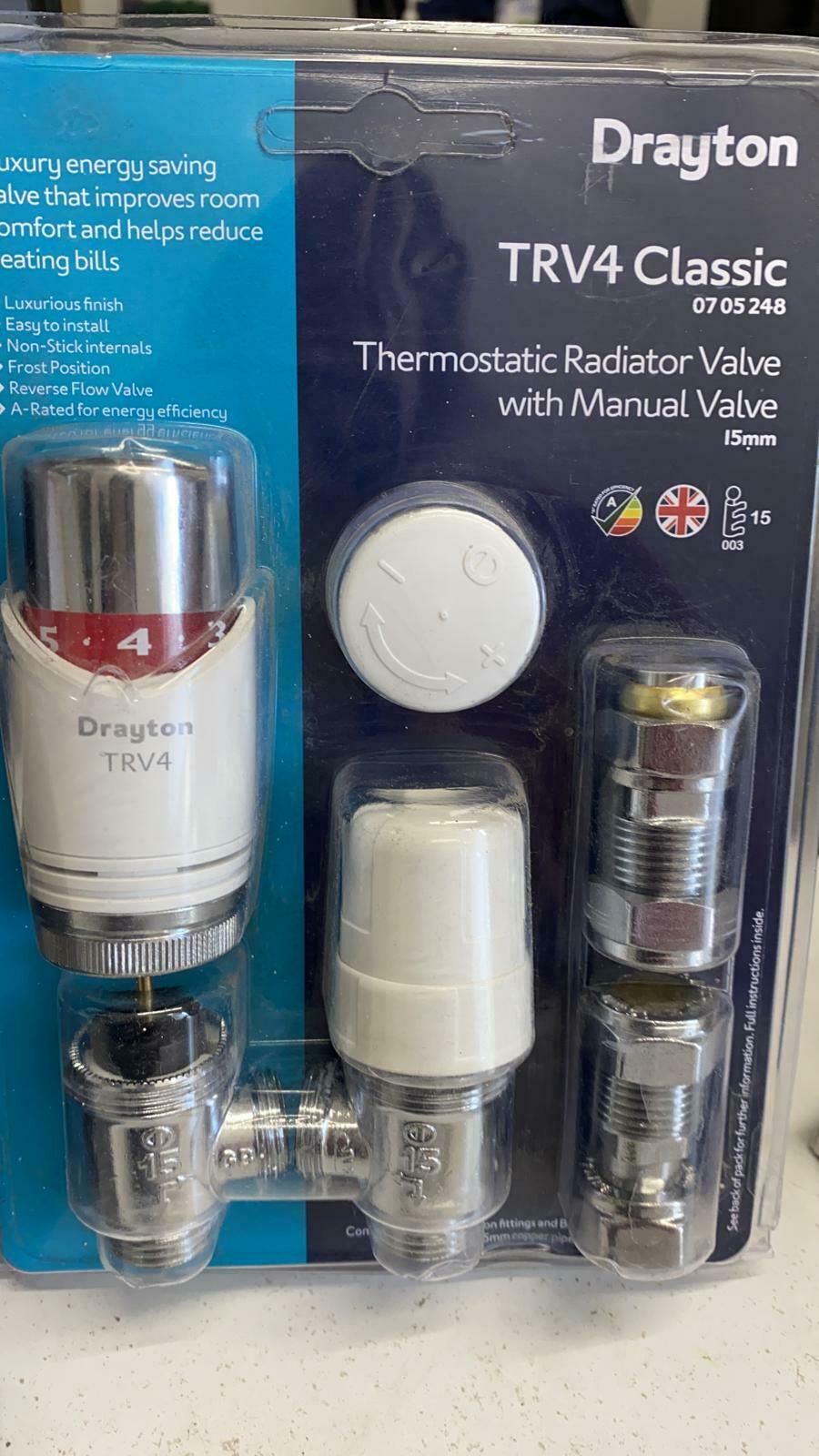 Drayton TRV4 Angled Thermostatic radiator valve &amp; lockshield set-New-1504