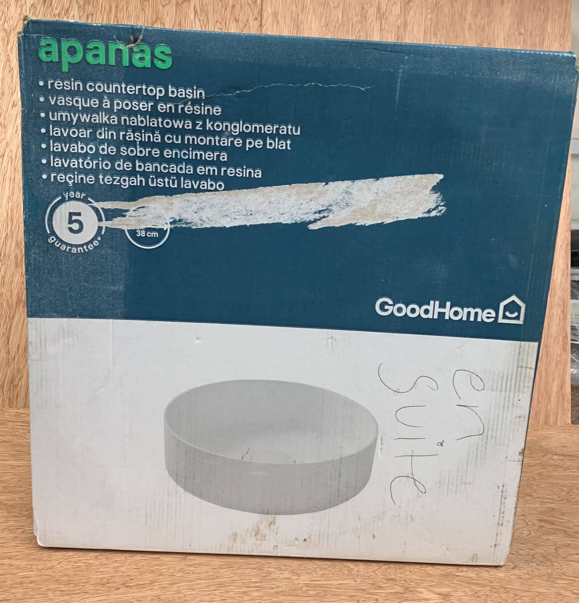 GoodHome Apanas White Round Counter-mounted Counter top Basin (W)38cm 7691