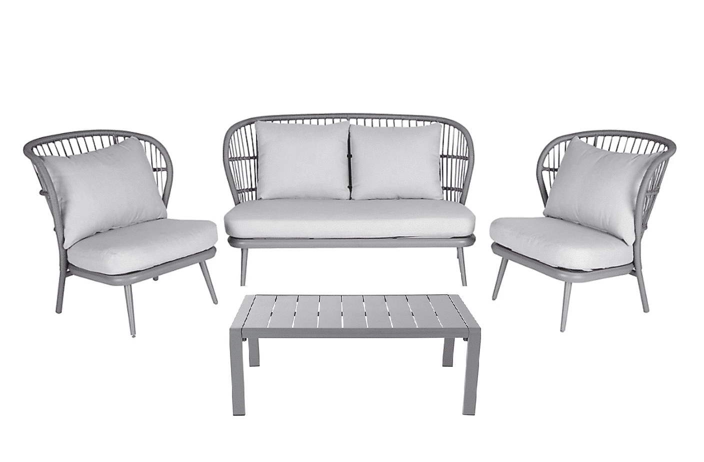 GoodHome Apolima Grey Aluminium 4 Seater Coffee Set - Garden Furniture 2463