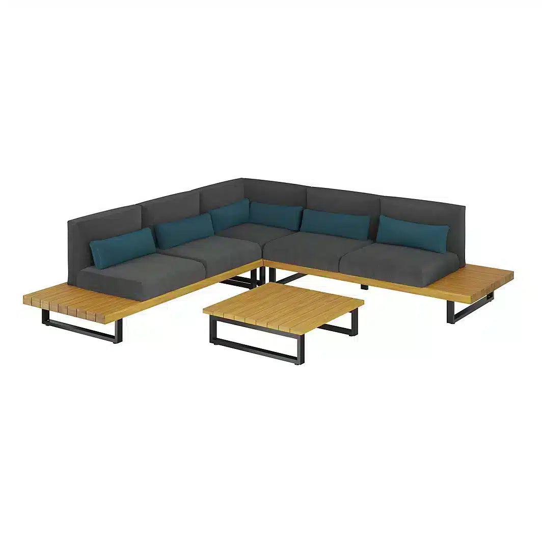 GoodHome Moala Natural & dark grey Wooden 5 seater Coffee table set 5718