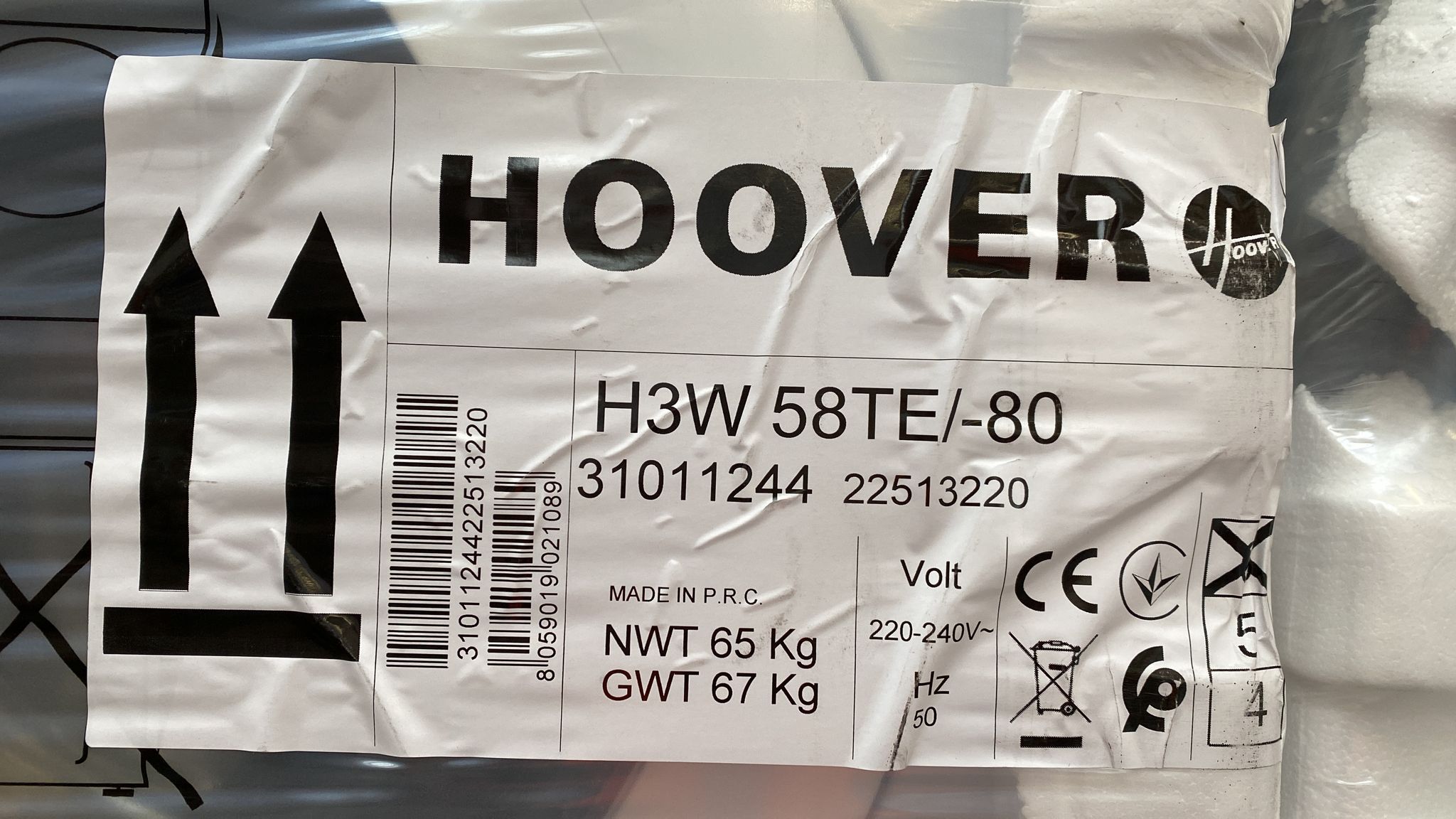 Hoover H3W58TE 8kg 1500 Spin White Freestanding Washing Machine 1089