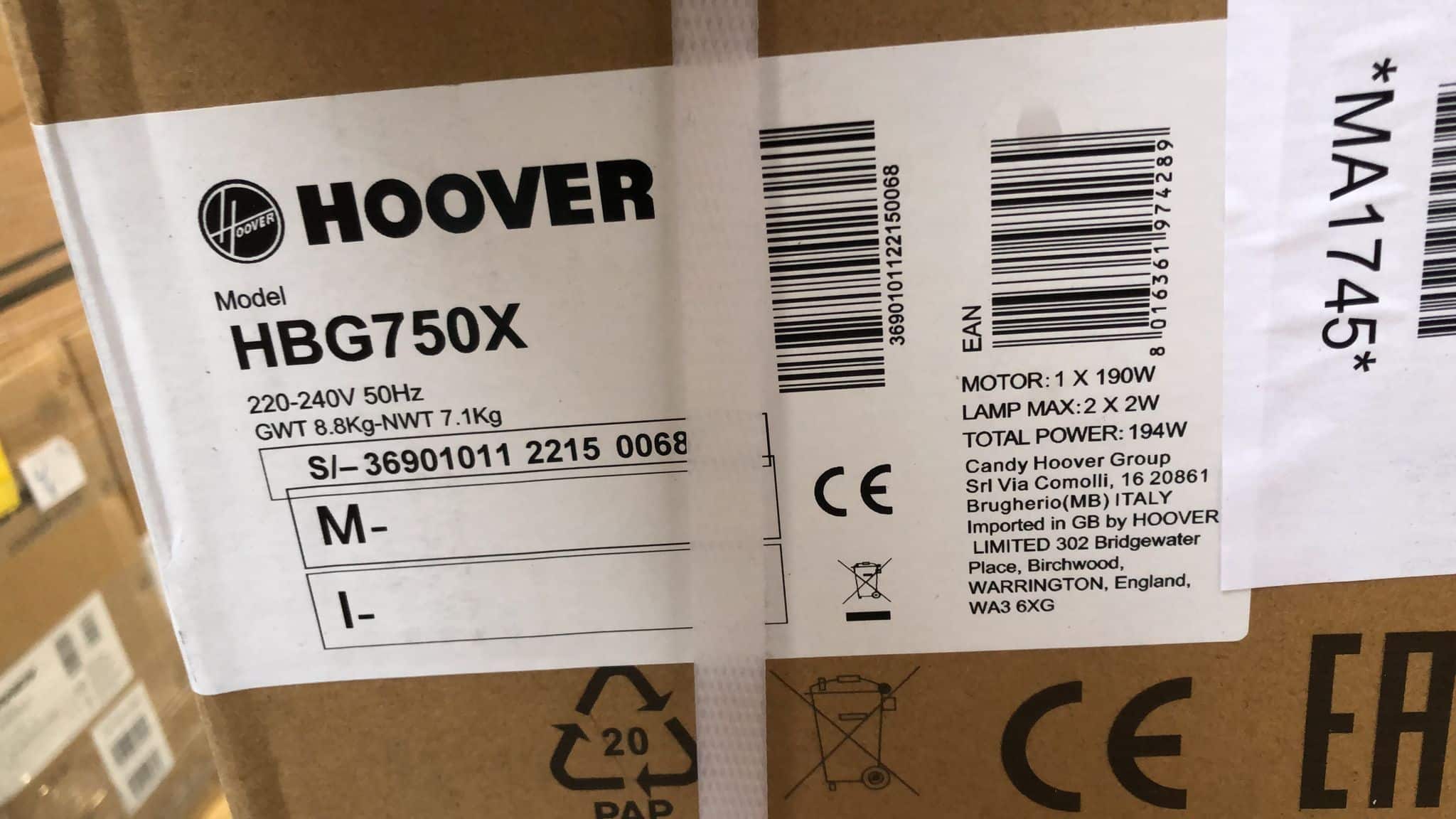 Hoover Canopy Cooker Hood Stainless steel74cm Silver HBG750X 4289