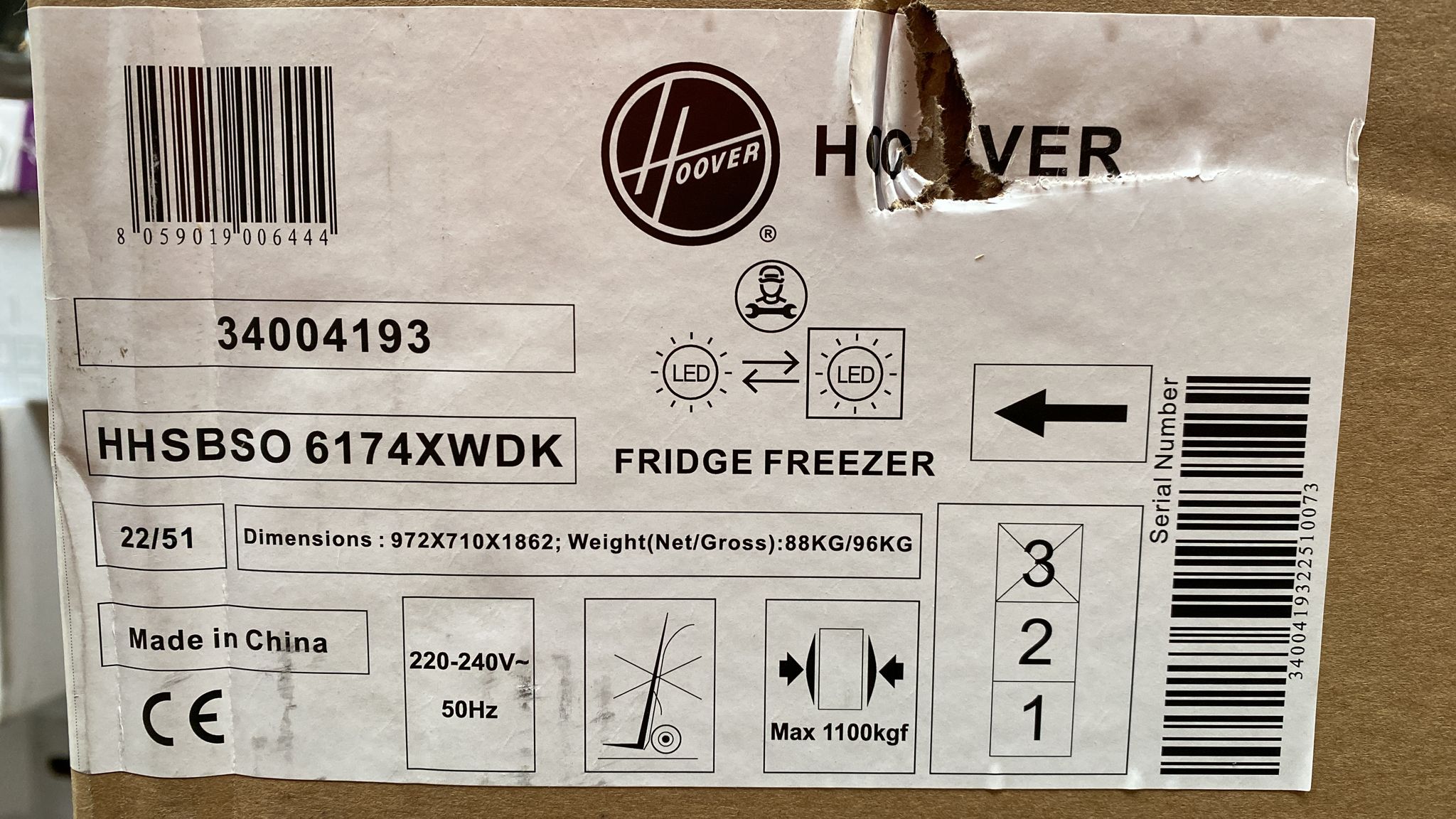 HooverFridge freezer-Freestanding-Stainless steel-silver- 6444