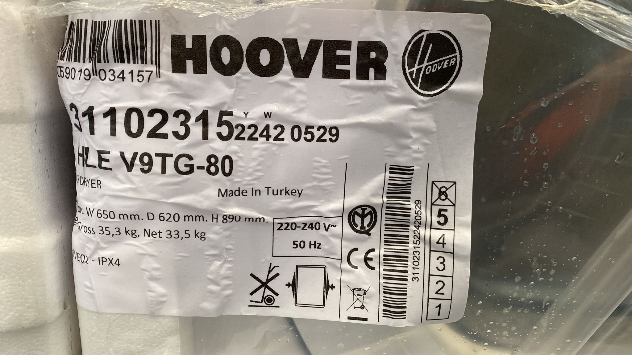 Hoover HLEV9TG 9KG White Freestanding Vented Tumble Dryer 0529