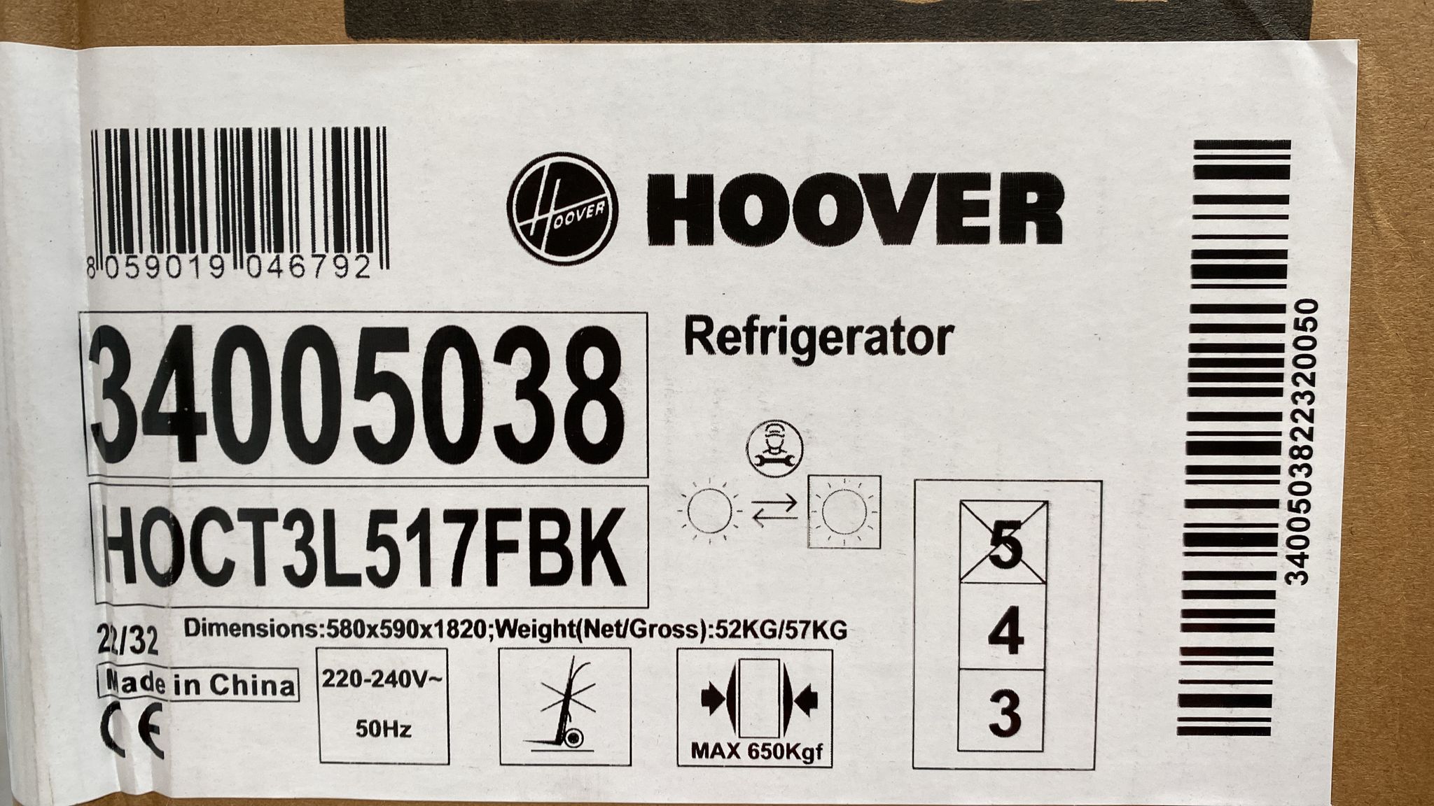 Hoover Fridge Freezer-50/50 Freestanding-Black HOCT3L517FBK-55cm Wide-0050