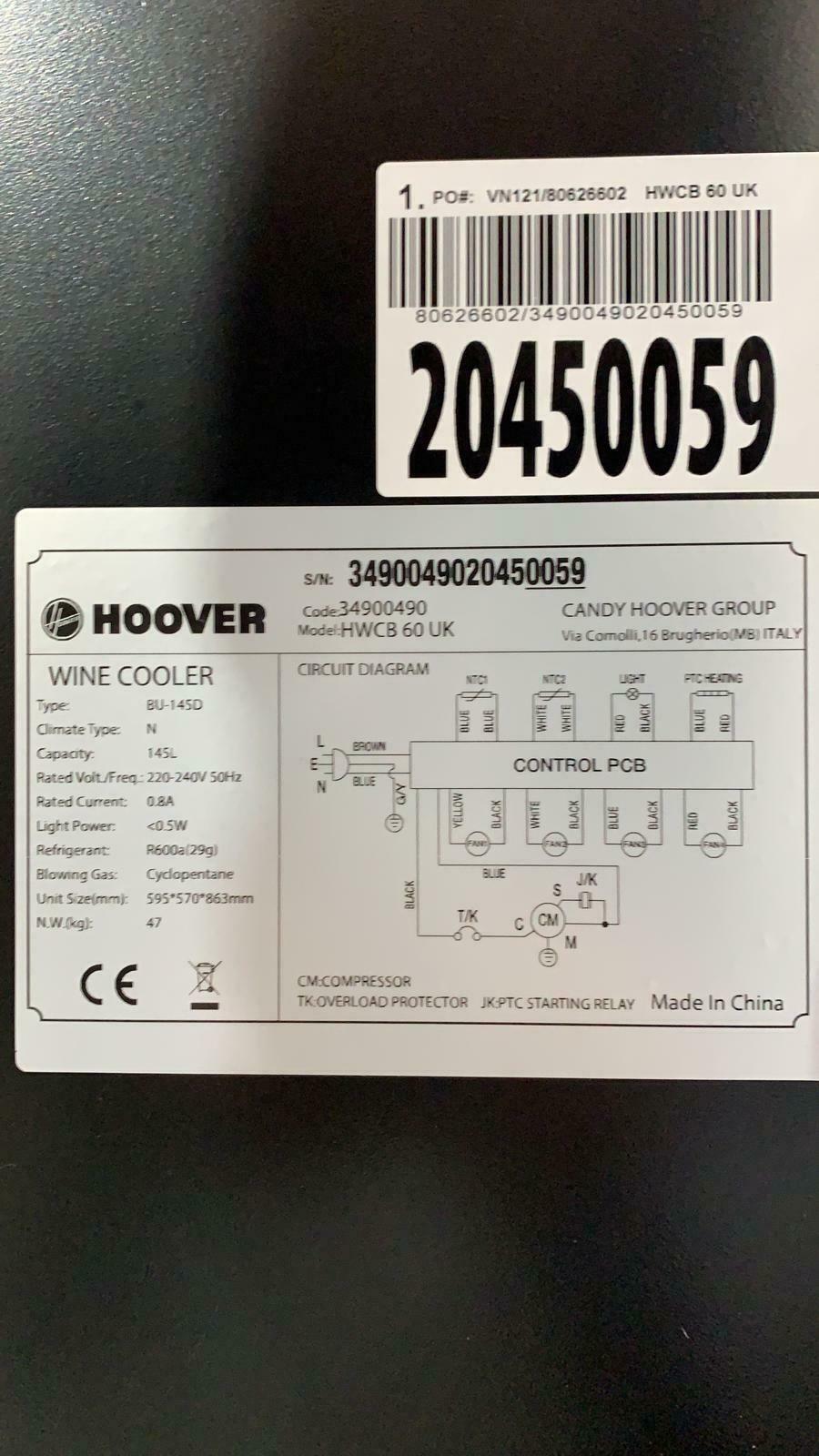 Hoover HWCB60UK Black Stainless steel effect 46 bottles Wine cooler-8112-no