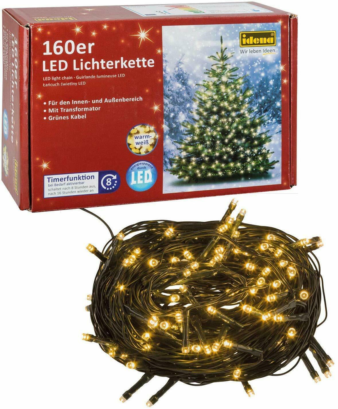 Idena LED Fairy Lights with 160 LEDs,Warm White with 8 Hour Timer Function, 9301