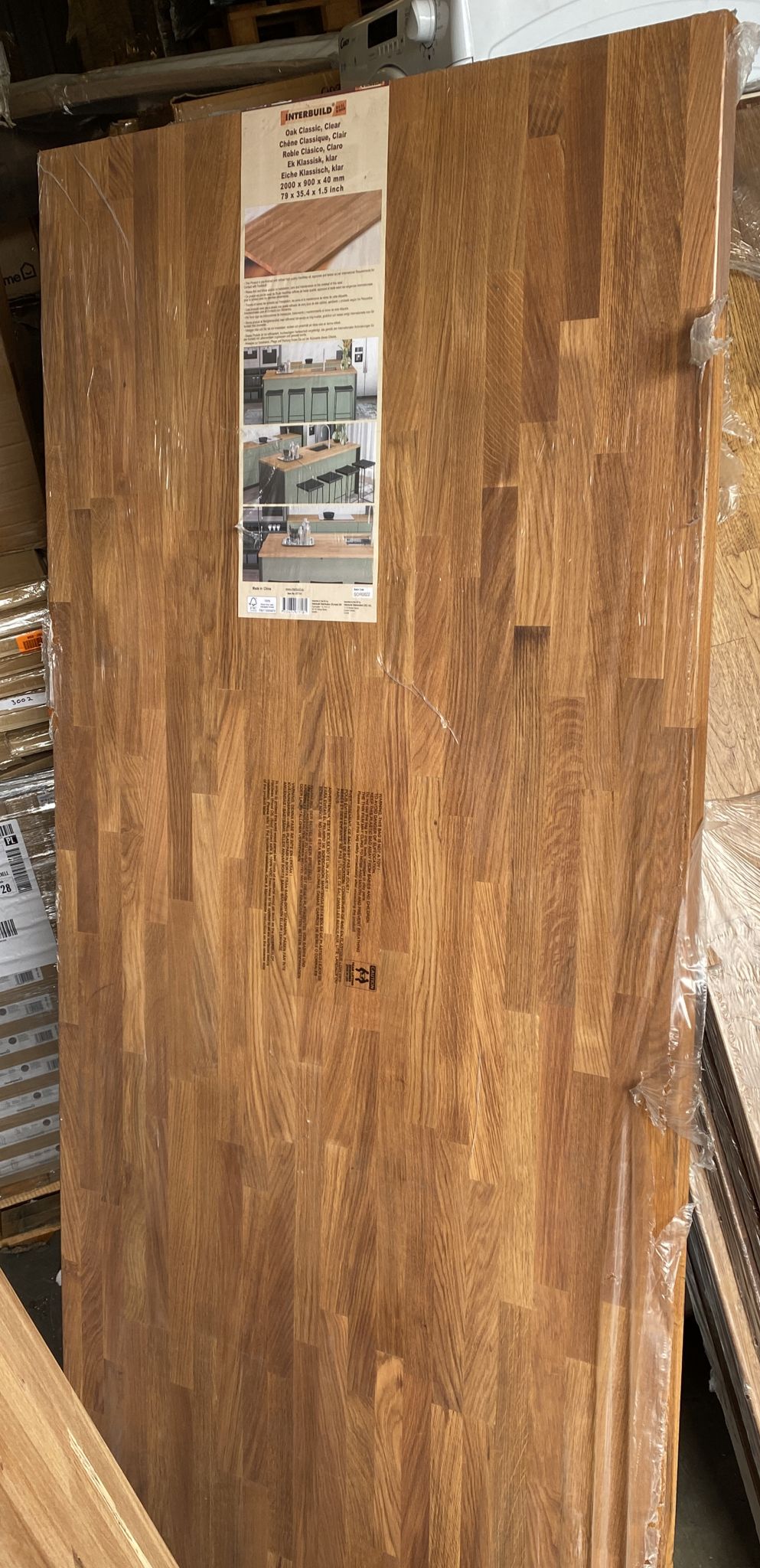 Interbuild 40mm Oak Classic Oiled Solid oak Chamfered Kitchen Island Worktop (L)2000mm Cosmetic 7181