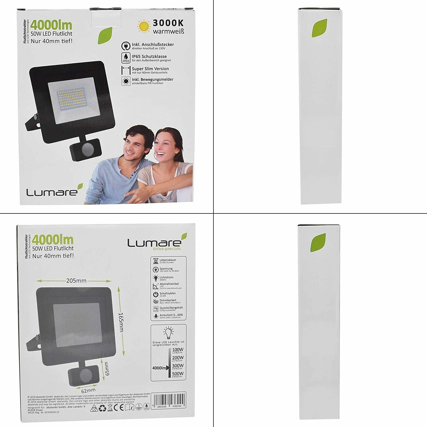 Lumare 50W LED spotlight with motion detector 4000lm floodlight lamp 3000K 5653