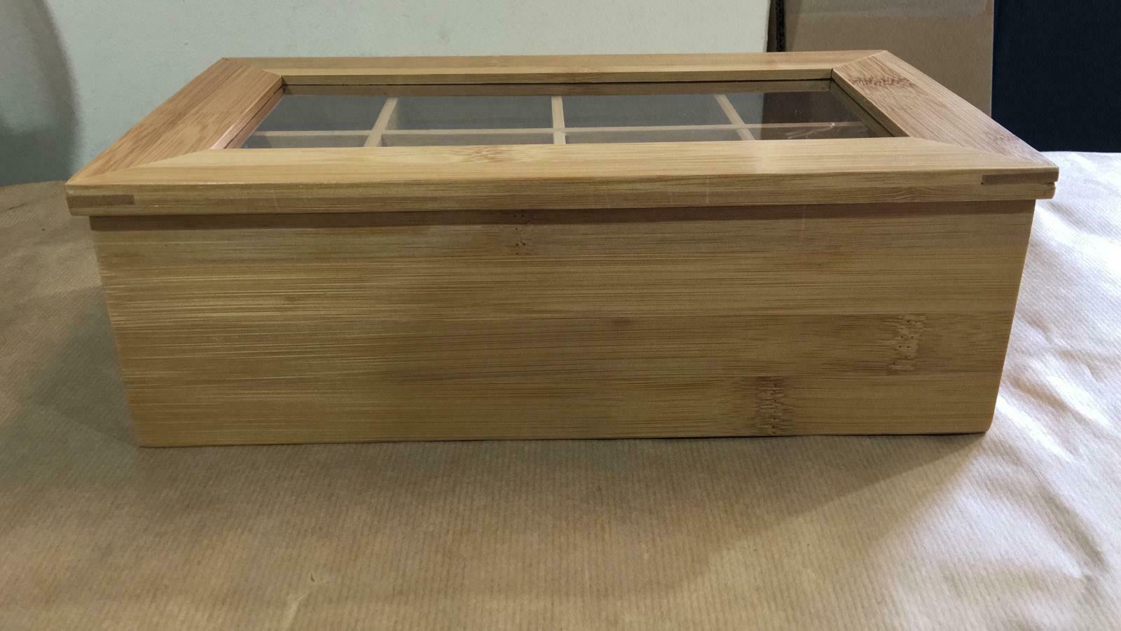 Relaxdays Bamboo Box with 8 Compartments Brown, 9x28x16 cm for Fresh Tea 3370