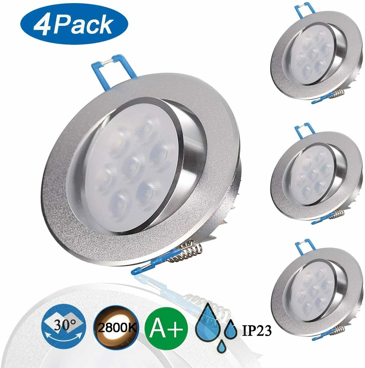 Spotlights Recessed Ceiling Lights LED 30°Rotatable white 4 pack Chrome 7W 2216