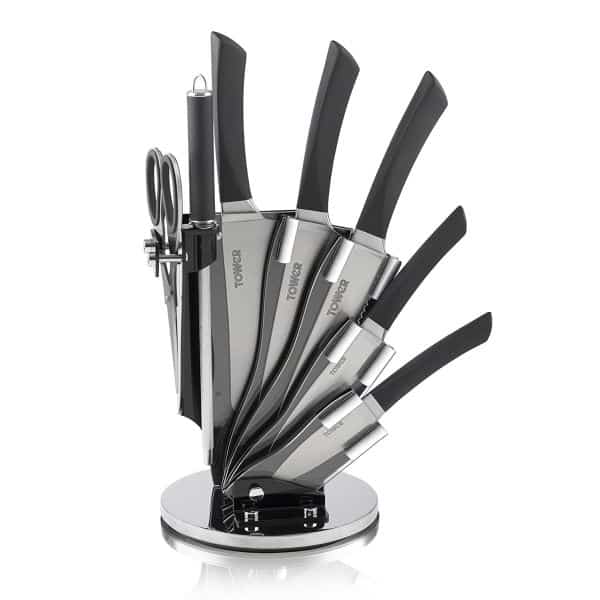 Tower T80709S Silver Kitchen Knife Set With Rotating Block 5176