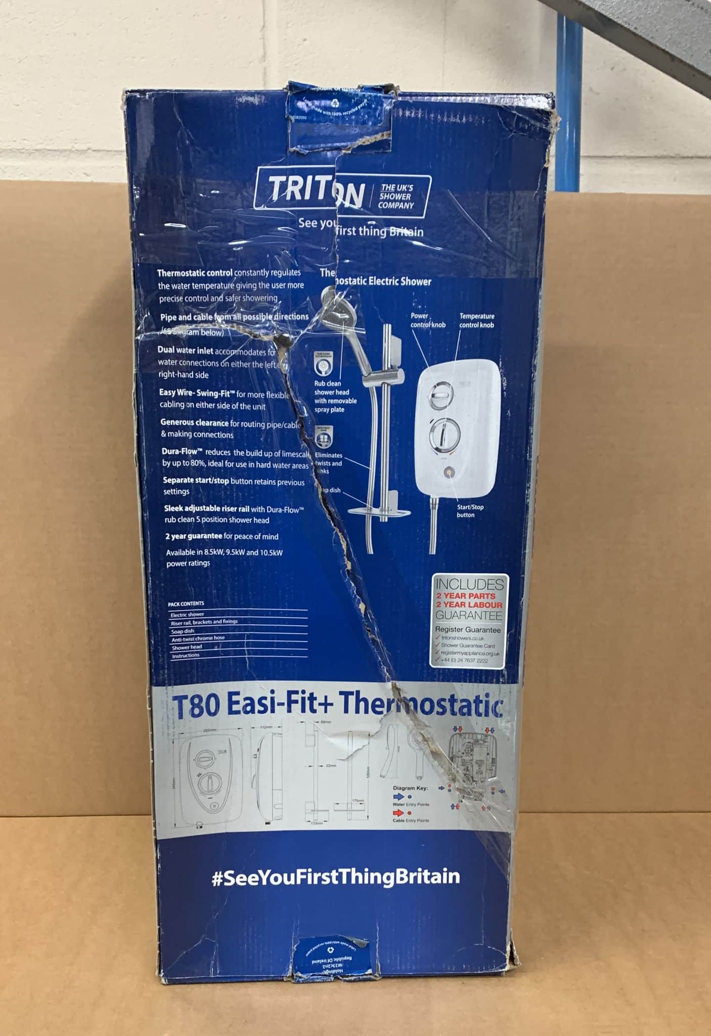Triton T80 Easi-Fit+ Thermostatic White Electric Shower 8.5kW 0553