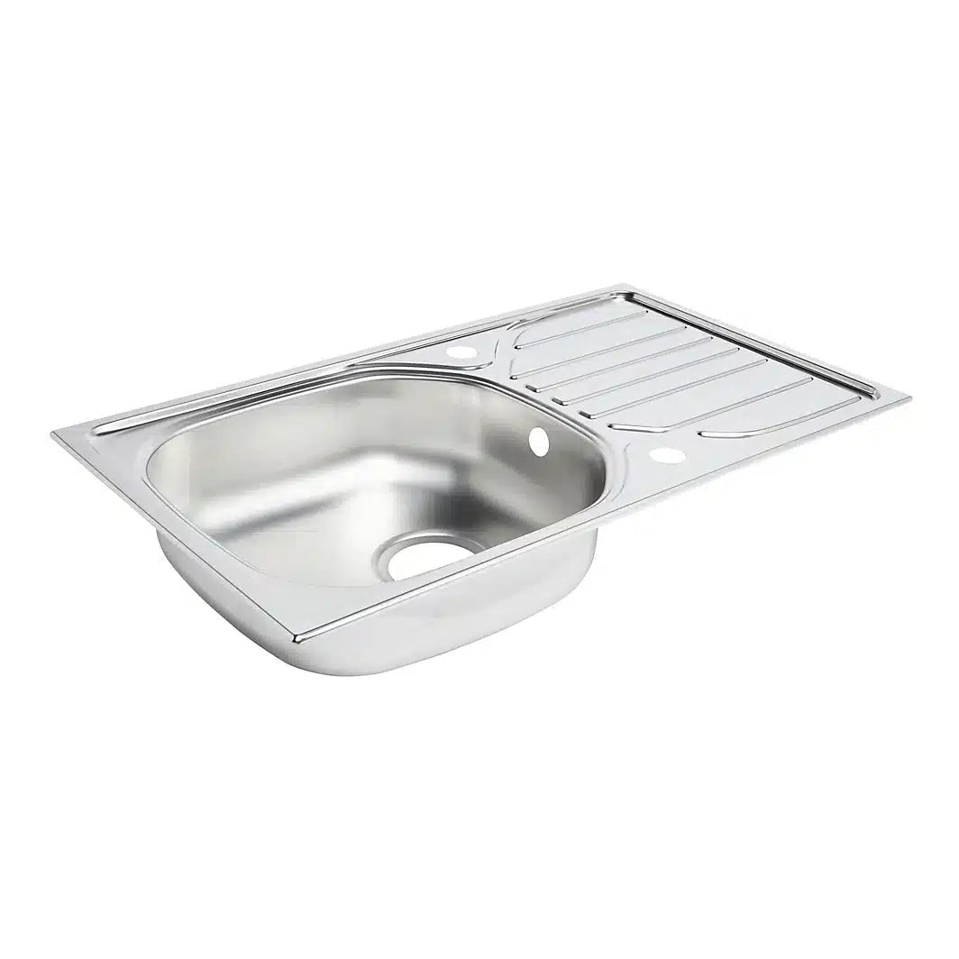 Turing Polished Inox Stainless steel 1 Bowl Sink & drainer (W)435mm x (L)760mm Cosmetic 52