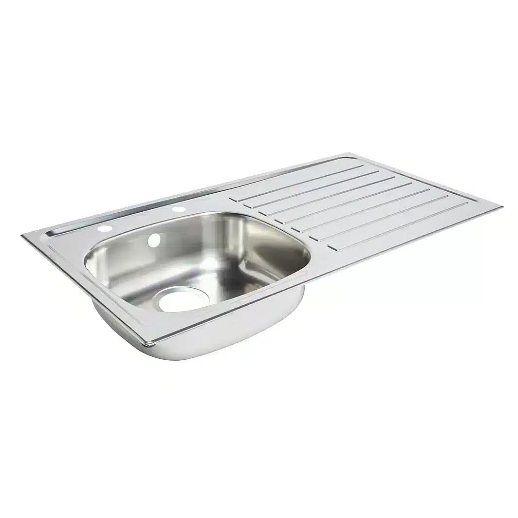 Utility Polished Stainless steel 1 Bowl Sink & drainer RH (W)490mm x (L)940mm 48