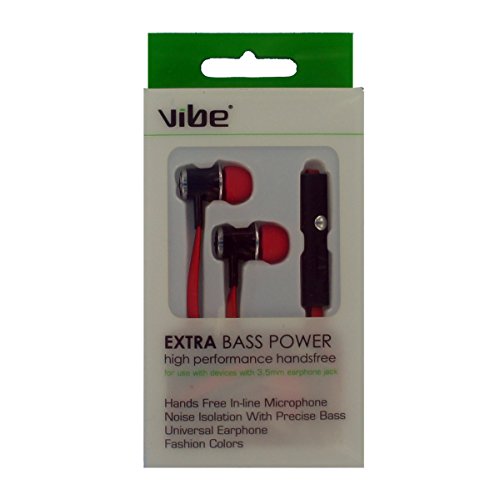 Vibe VI-36536 RED Noise Isilation Extra Bass Power 3.5mm Jack Plug Earphone