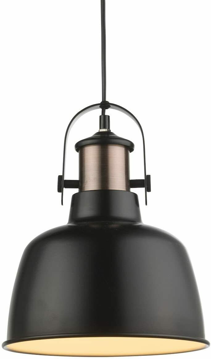 Vintage 1 Bulb Pendant Light shade / Dining Room Lamp / Black Metal 8443