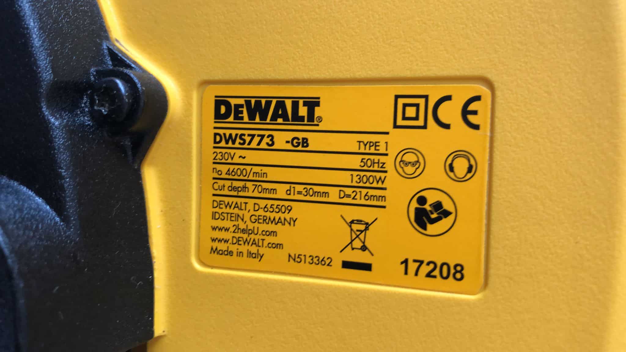 DeWalt 1300W 240V 216mm Corded Compound mitre saw DWS773-GB 7731