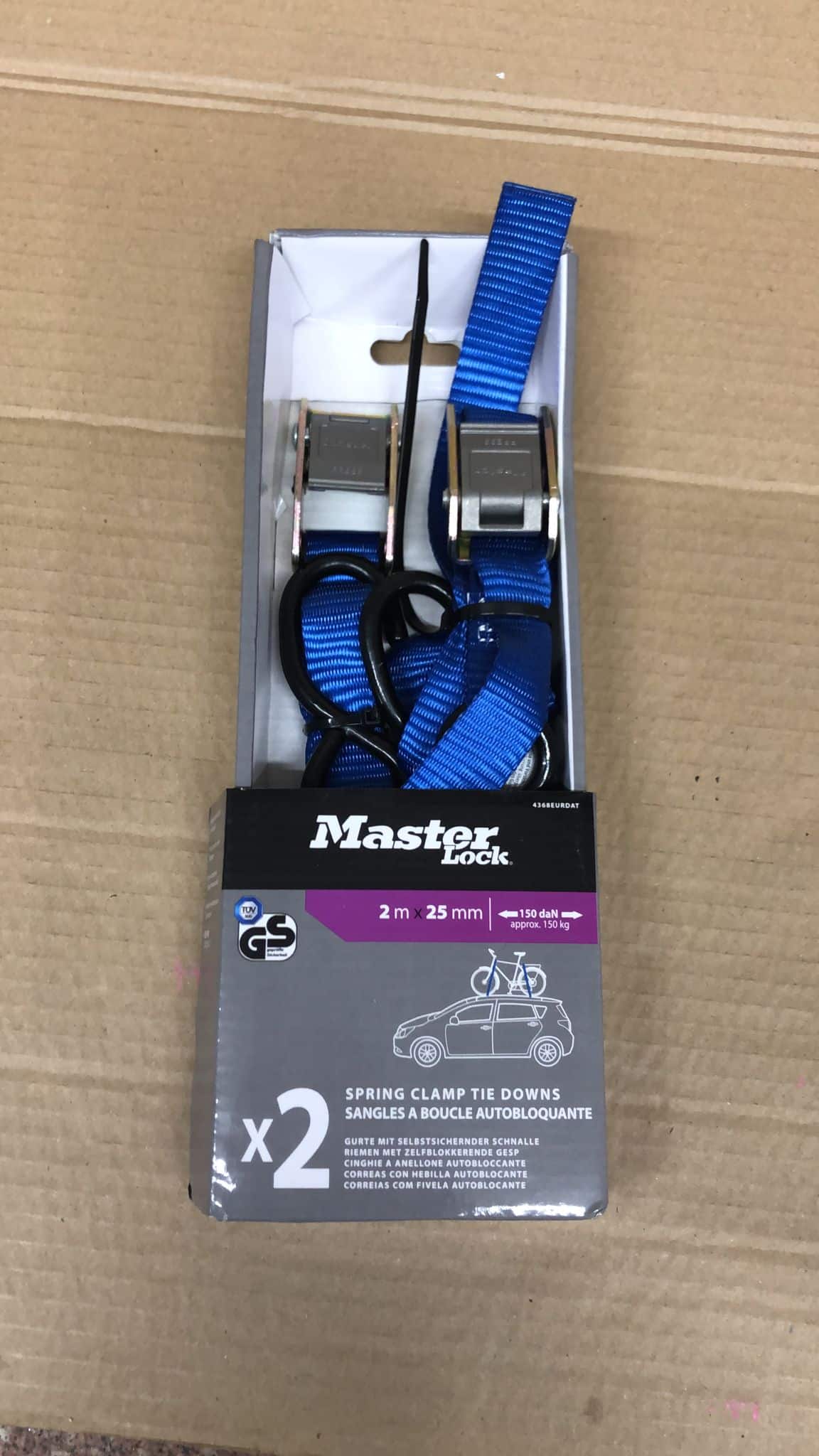 Master Lock 4368EURDAT Lashing strap endless with clamp buckle and S-hook - 2m x 25mm - set of 2 5977