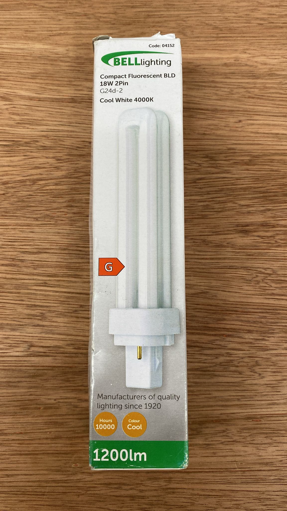 18 watt Energy Saving CFL 2 pin Lamp 18W Cool White 840 G24d-2 Double turn BELL [Energy Class G] 1520