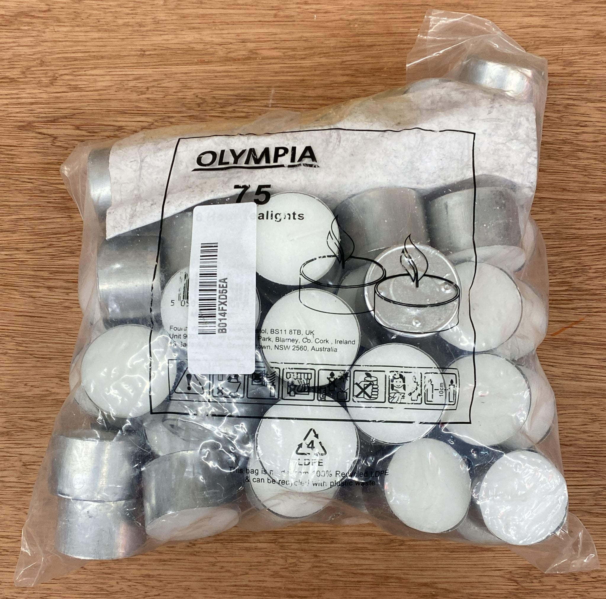 75X Olympia 8 Hour Tealights 340X220mm White Unscented Candles Restaurant 0013