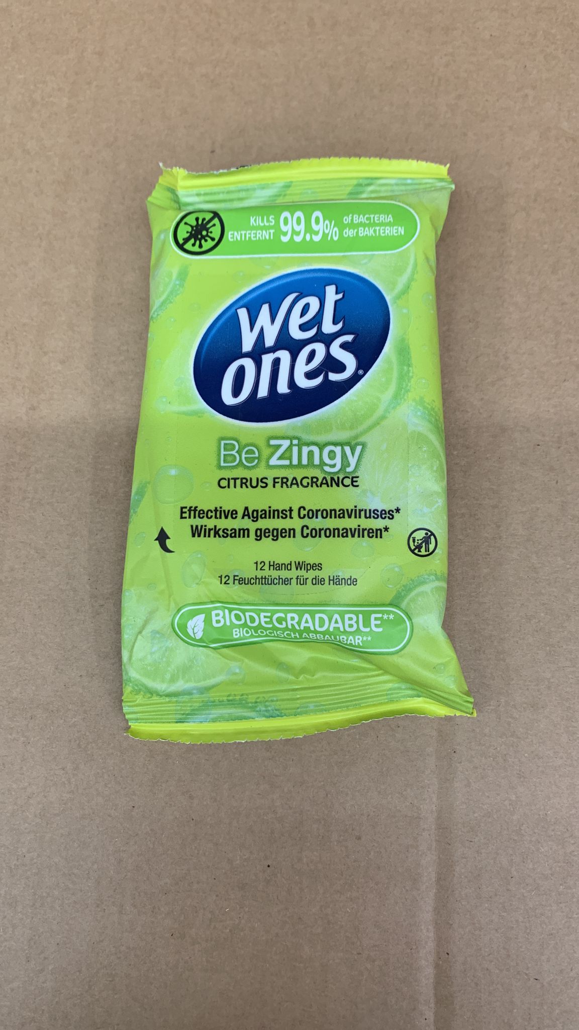 12x Wet Ones Be Zingy Biodegradable Antibacterial Wipes, 12 Pack (12 qty) 0251