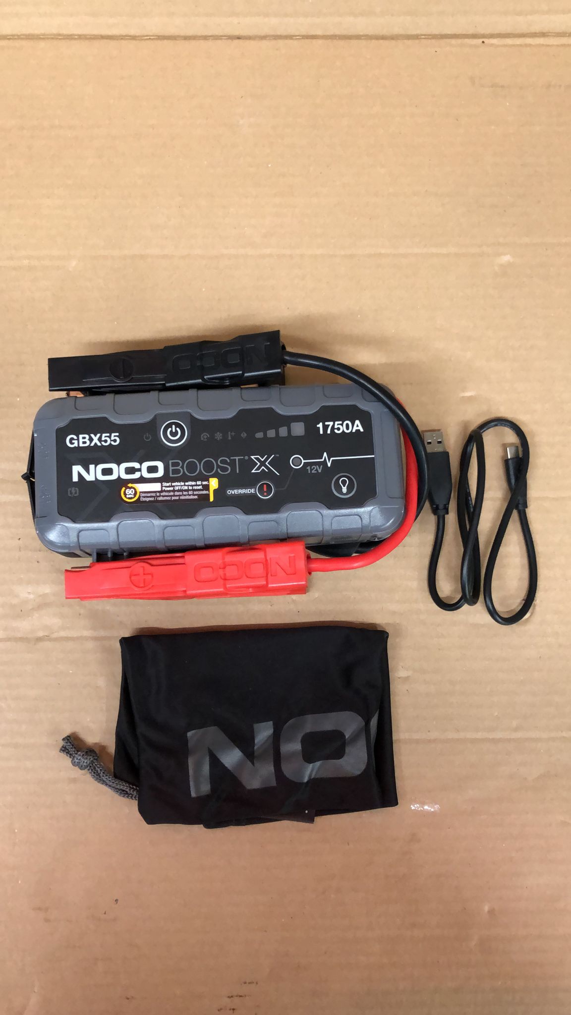 NOCO Boost X GBX55 12V UltraSafe Portable Lithium Car Jump Starter, Heavy-Duty Battery Booster Power Pack, Powerbank Charger and Jump Leads, Gray, 7.5L Petrol and 5.0L Diesel Engines , 1750A 2100